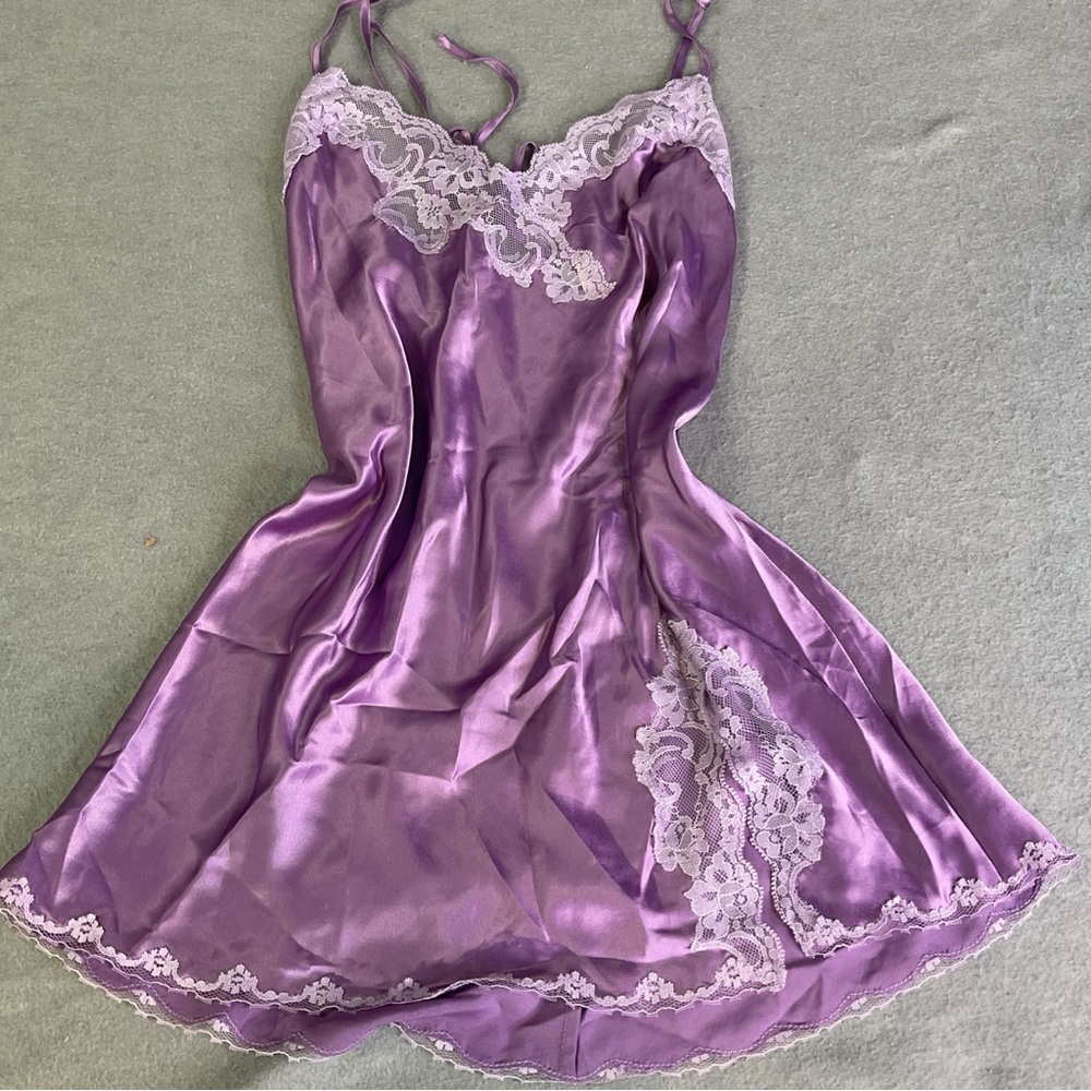 Victoria's Secret Purple Satin Chemise with Lace Y2K